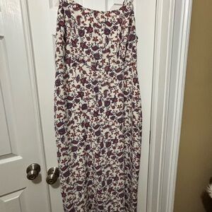 Abercrombie Floral Maxi Dress in Cream Paisley Burgundy & Navy Print